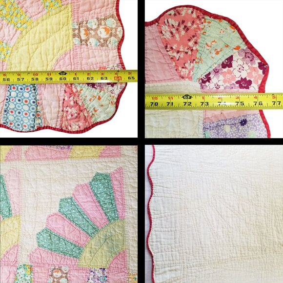 Vintage Quilt 1930s Fan Motif Handsewn w/20s-30s Cotton Fabrics - Picture 14 of 16